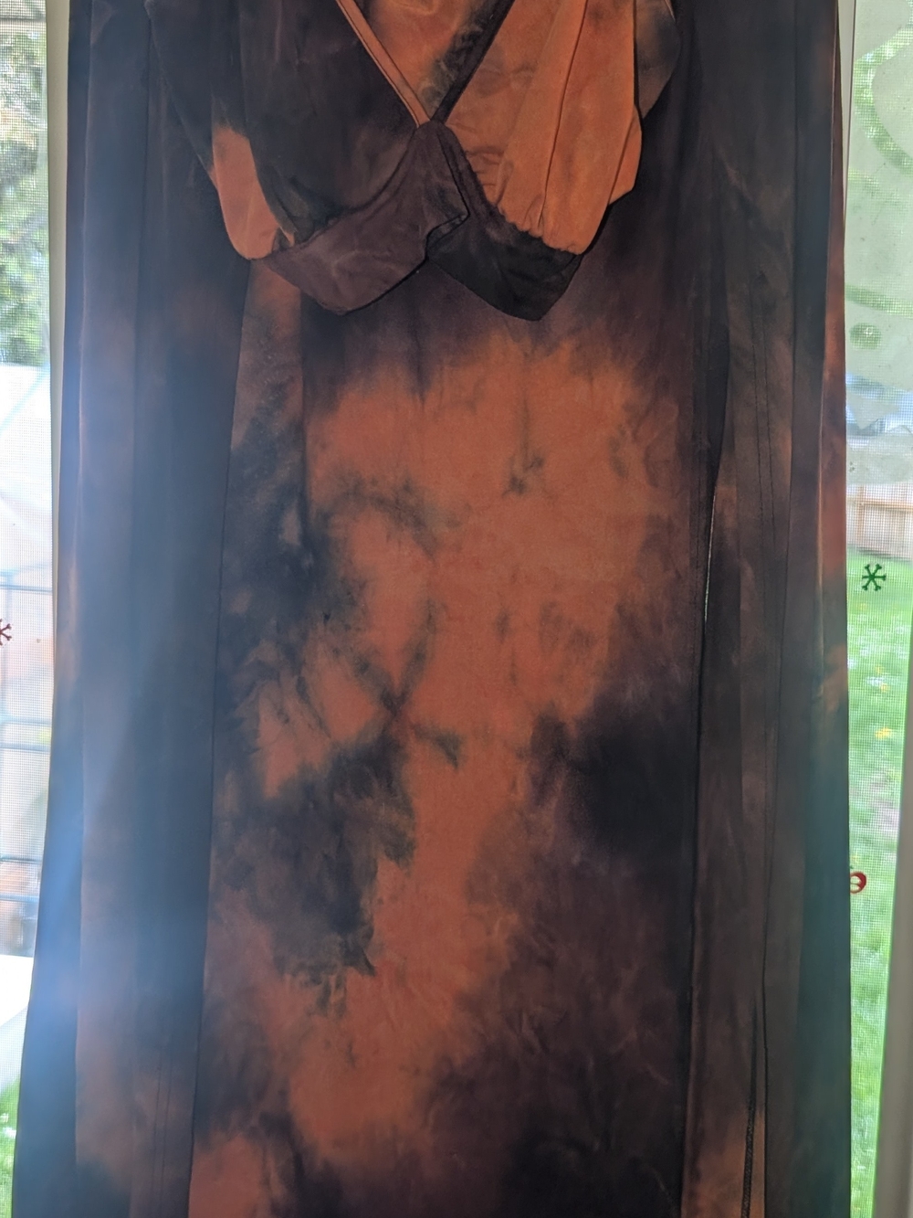 Tie-Dye Orange and Black Sheer Maxi Dress